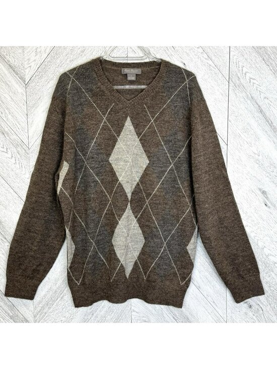 Cremieux Other - Daniel Cremieux 100% Alpaca Sweater Argyle V-Neck Long Sleeve Pullover Brown